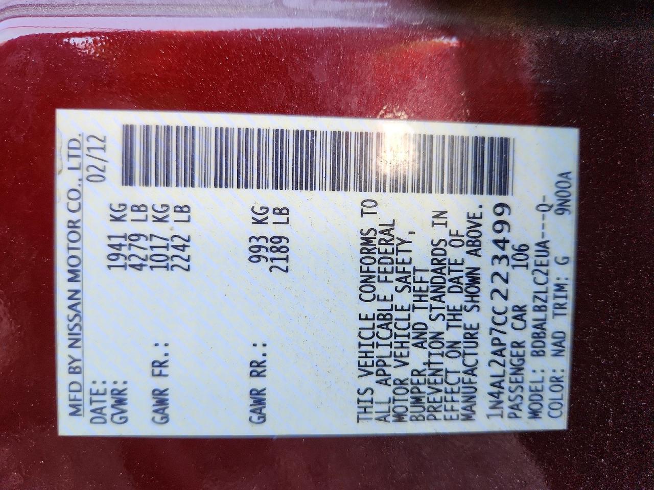 2012 NISSAN ALTIMA 2.5 photo 25