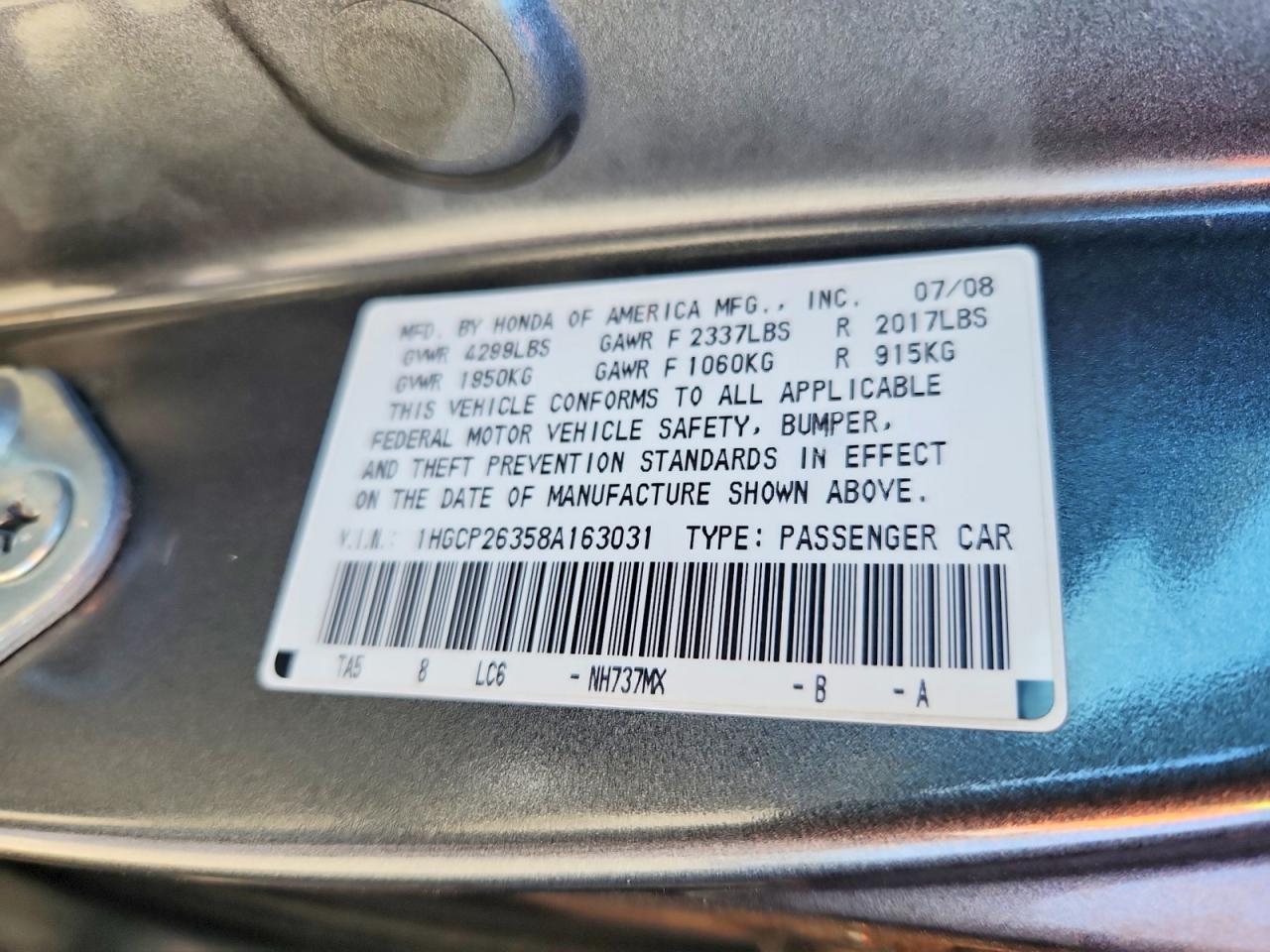 2008 HONDA ACCORD LX photo 23