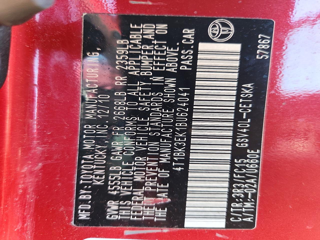2011 TOYOTA CAMRY SE V6 photo 12