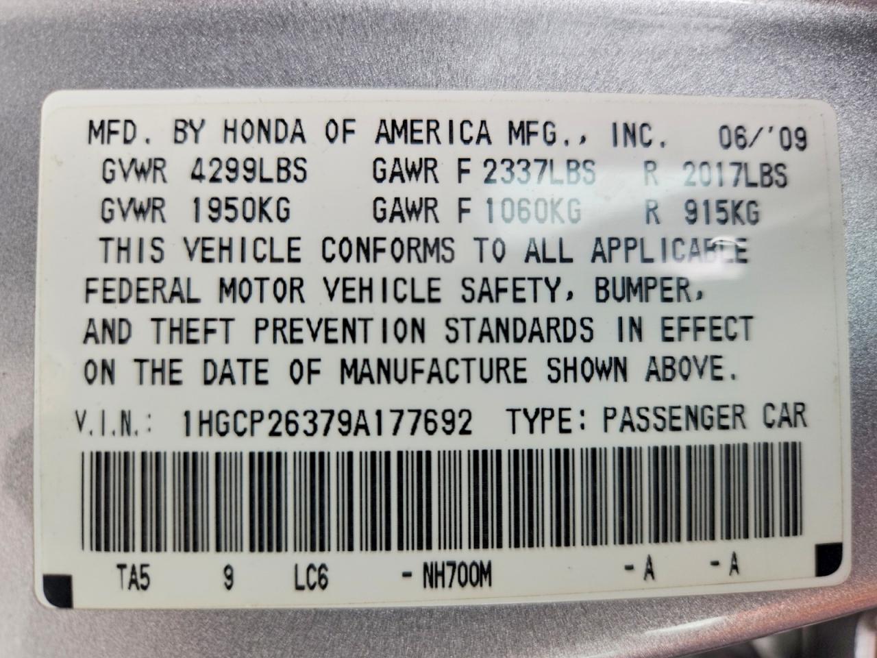 2009 HONDA ACCORD LX photo 23