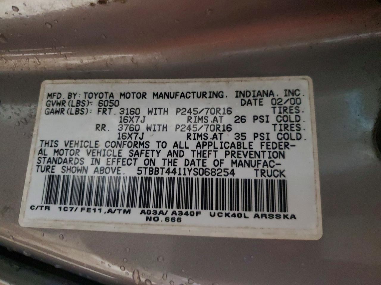 2000 TOYOTA TUNDRA SR5 photo 23