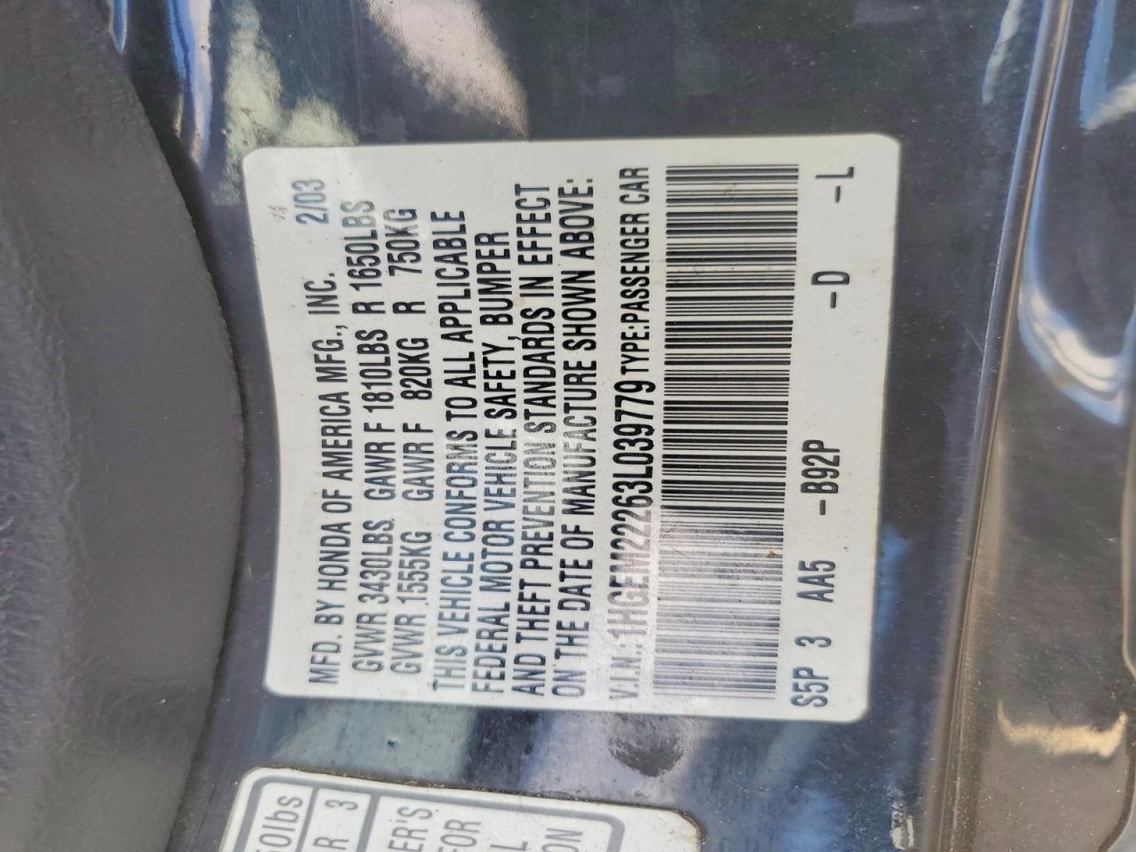 2003 HONDA CIVIC DX photo 12