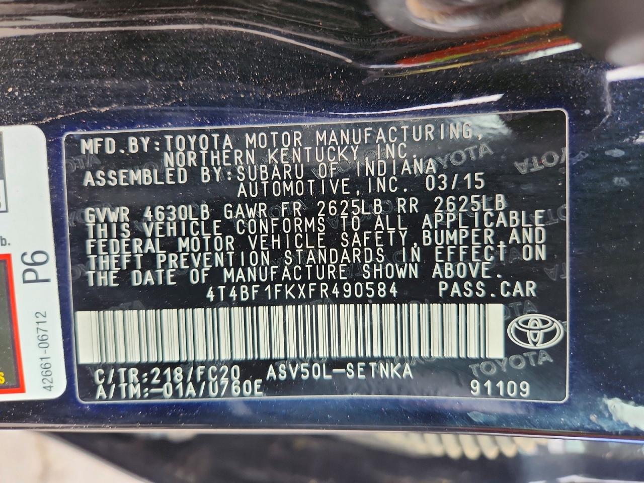 2015 TOYOTA CAMRY LE photo 13