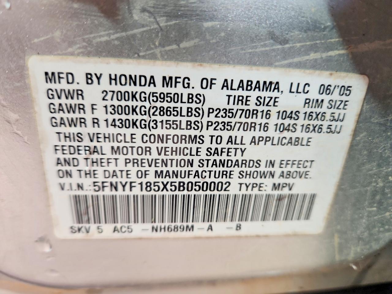 2005 HONDA PILOT EXL photo 37