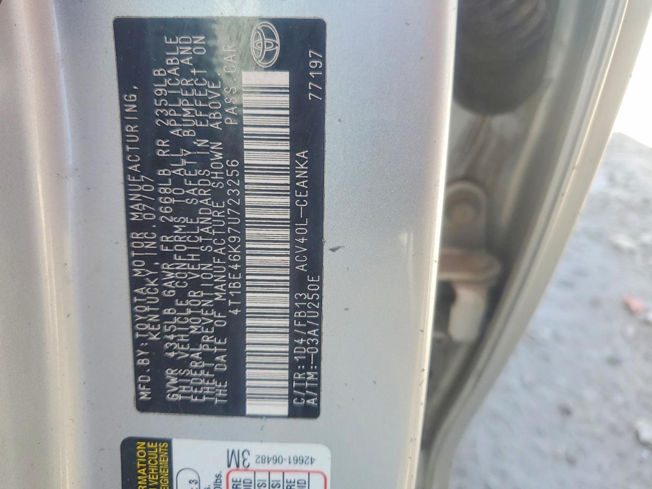 2007 TOYOTA CAMRY LE photo 13