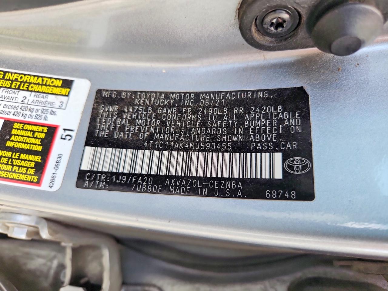2021 TOYOTA CAMRY LE photo 34