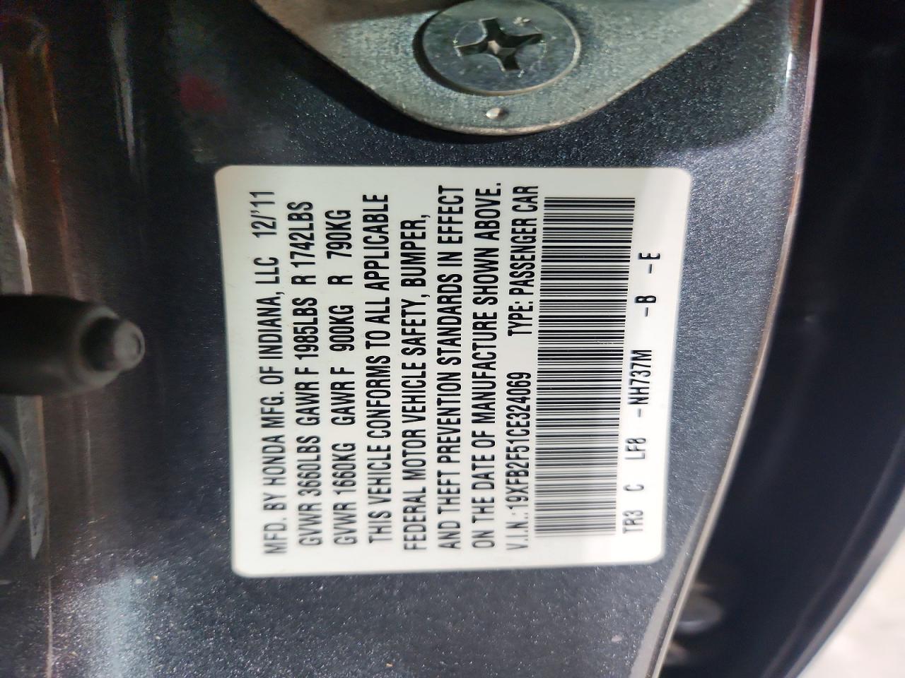 2012 HONDA CIVIC LX photo 12