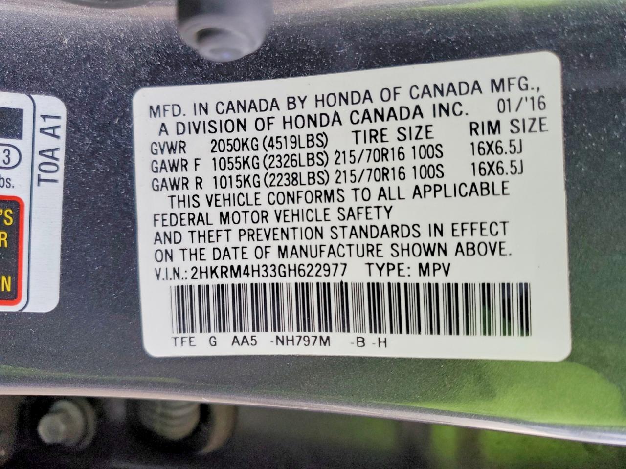 2016 HONDA CR-V LX photo 14