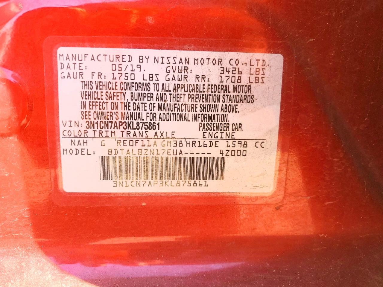 2019 NISSAN VERSA S photo 12