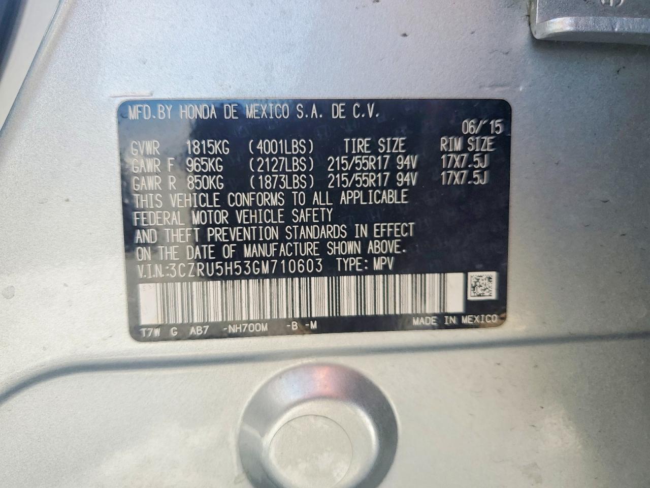 2016 HONDA HR-V EX photo 14