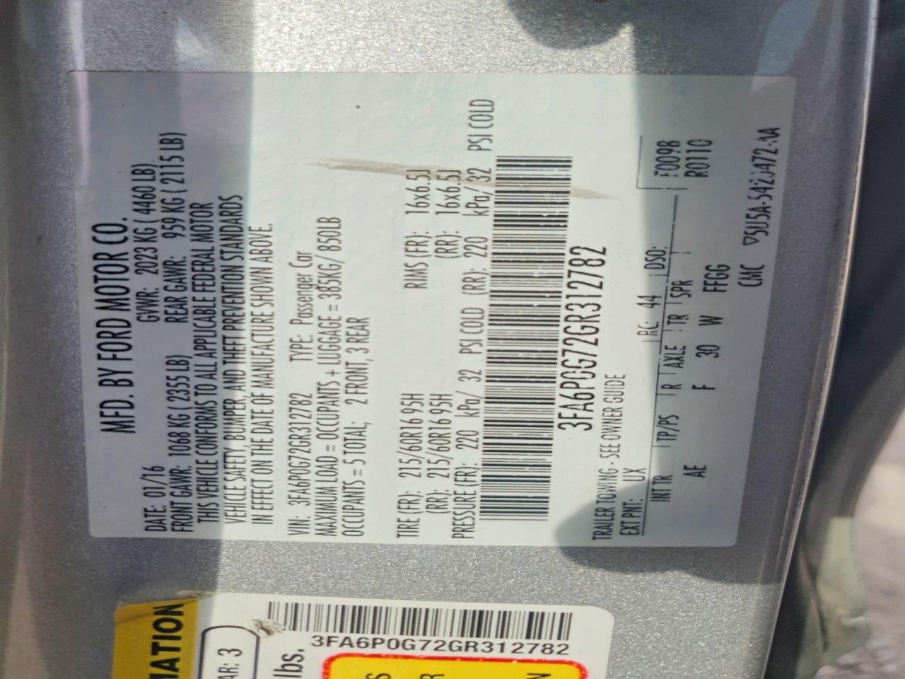 2016 FORD FUSION S photo 34