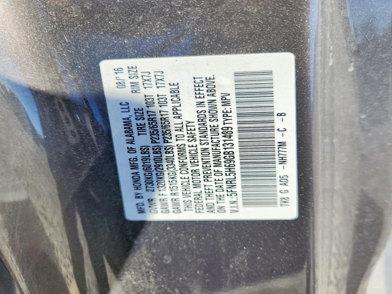 2016 HONDA ODYSSEY EXL photo 13