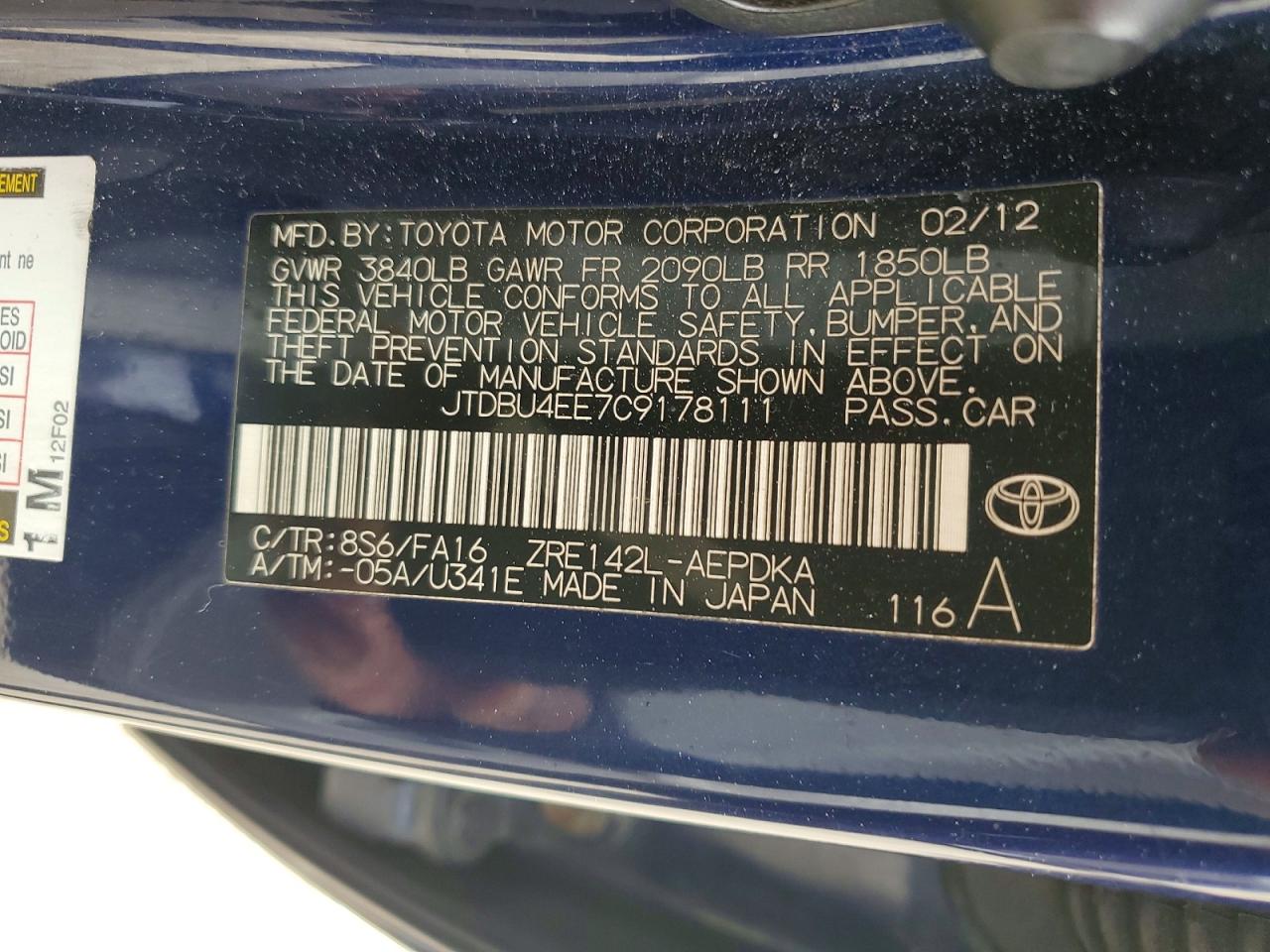 2012 TOYOTA COROLLA L photo 25