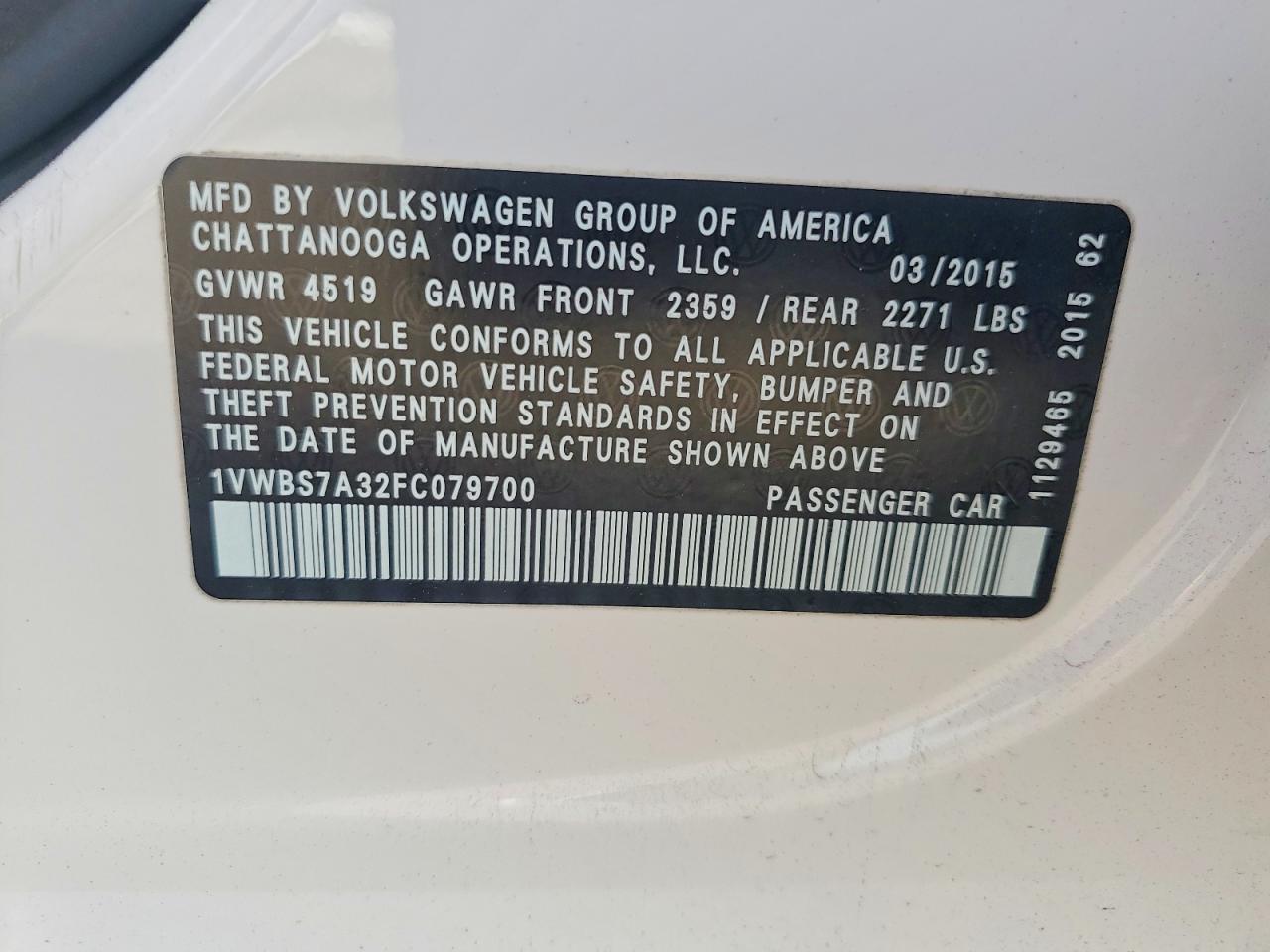 2015 VOLKSWAGEN PASSAT SE photo 12
