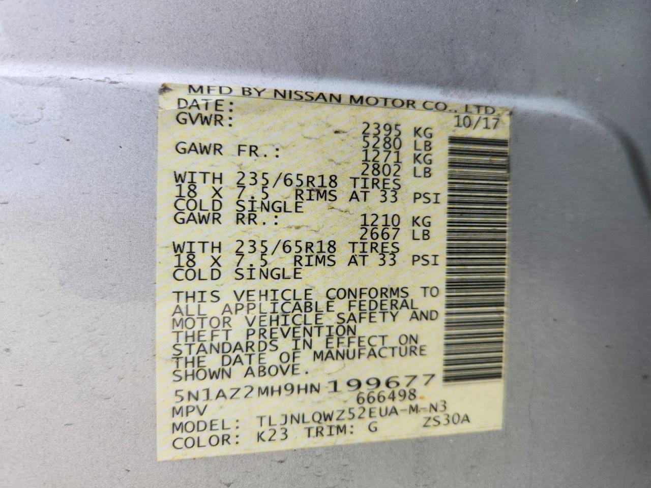 2017 NISSAN MURANO SV photo 37