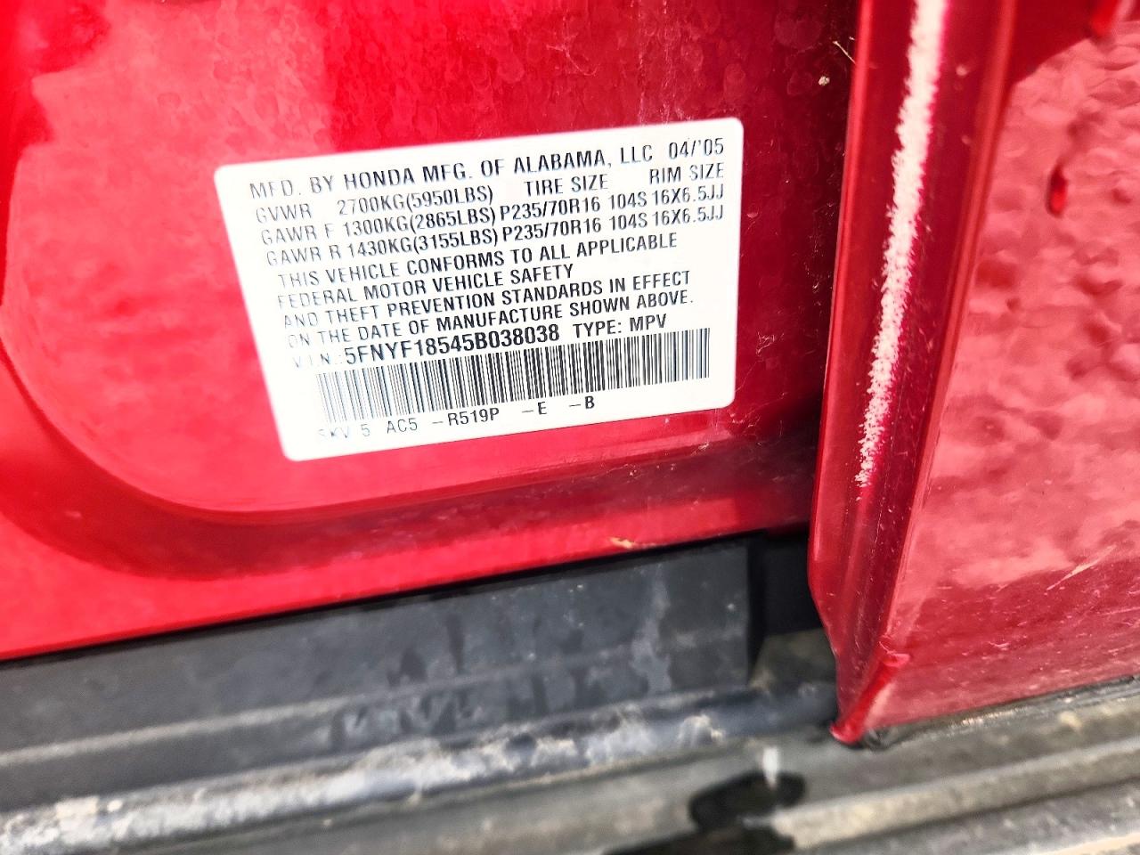 2005 HONDA PILOT EXL photo 27