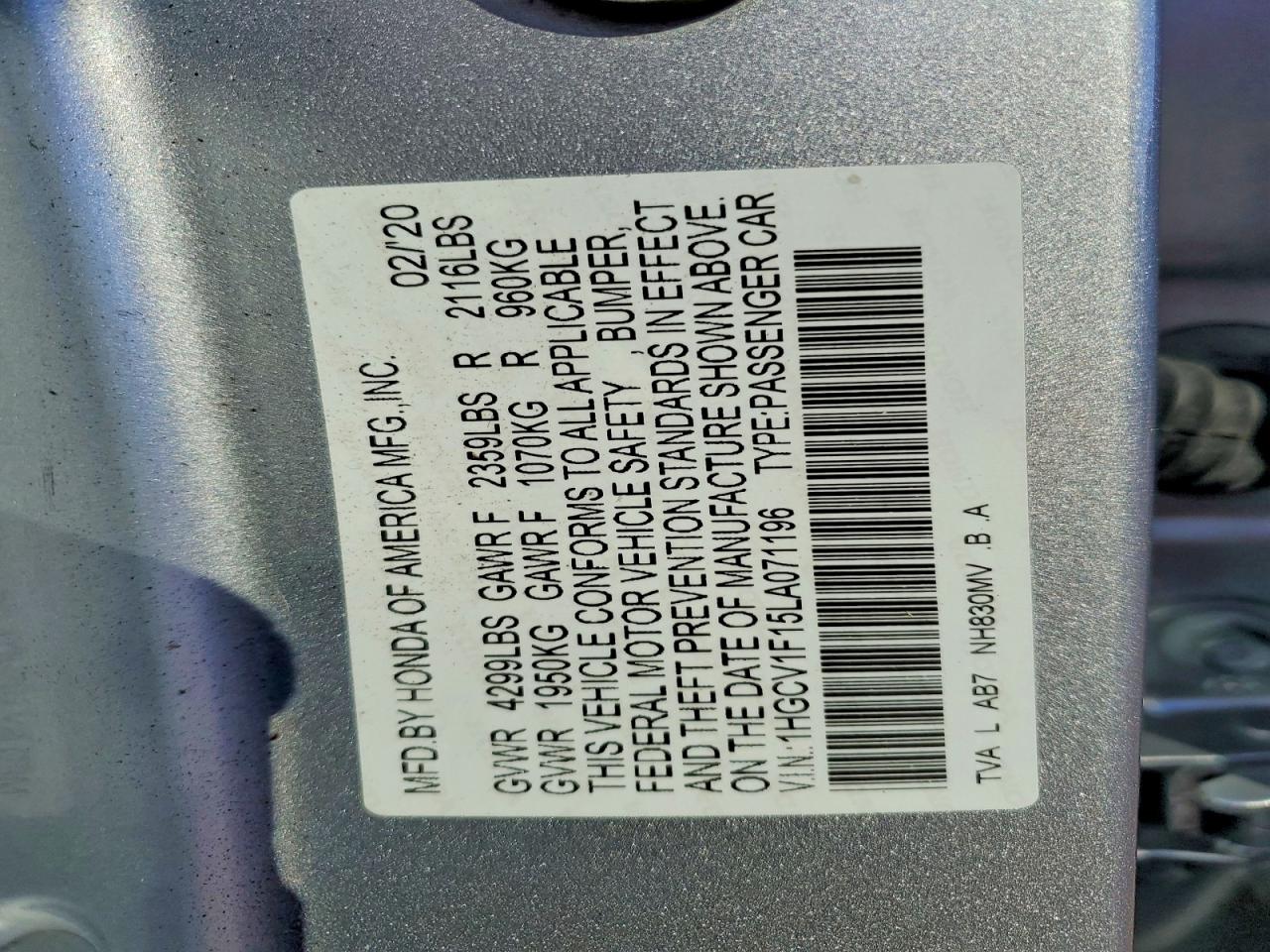 2020 HONDA ACCORD LX photo 23