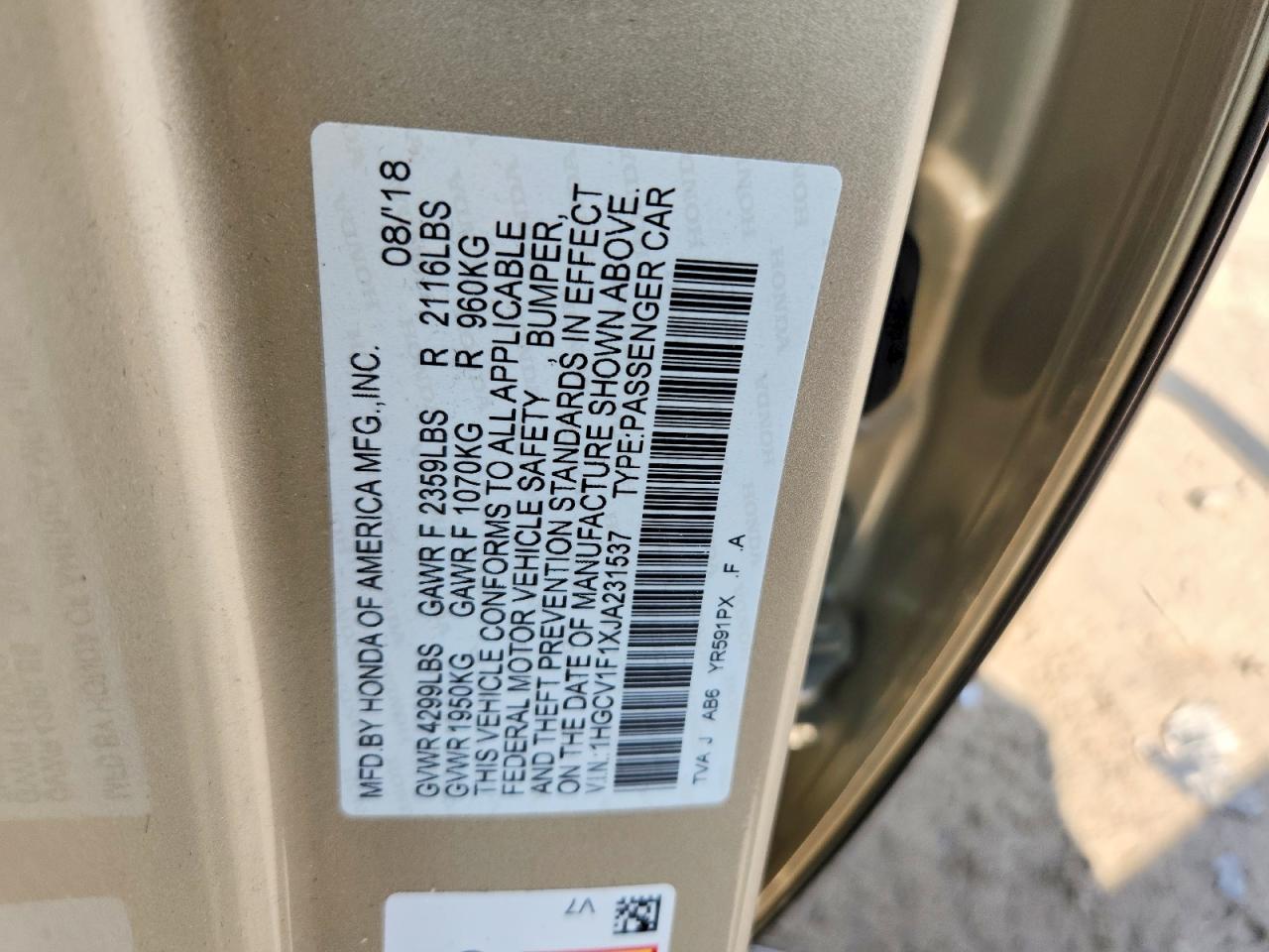 2018 HONDA ACCORD LX photo 12