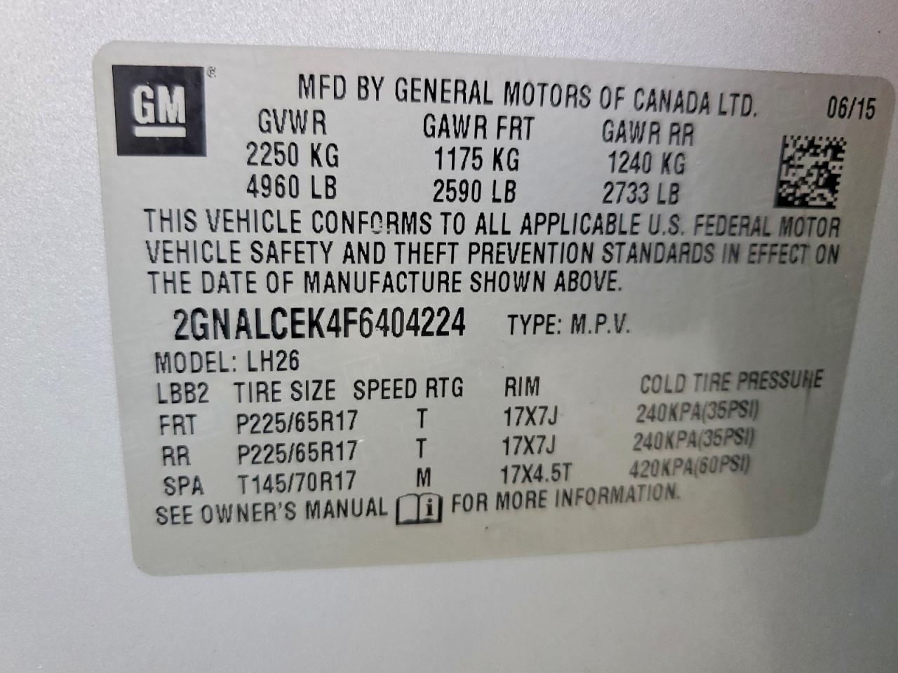 2015 CHEVROLET EQUINOX LT photo 40