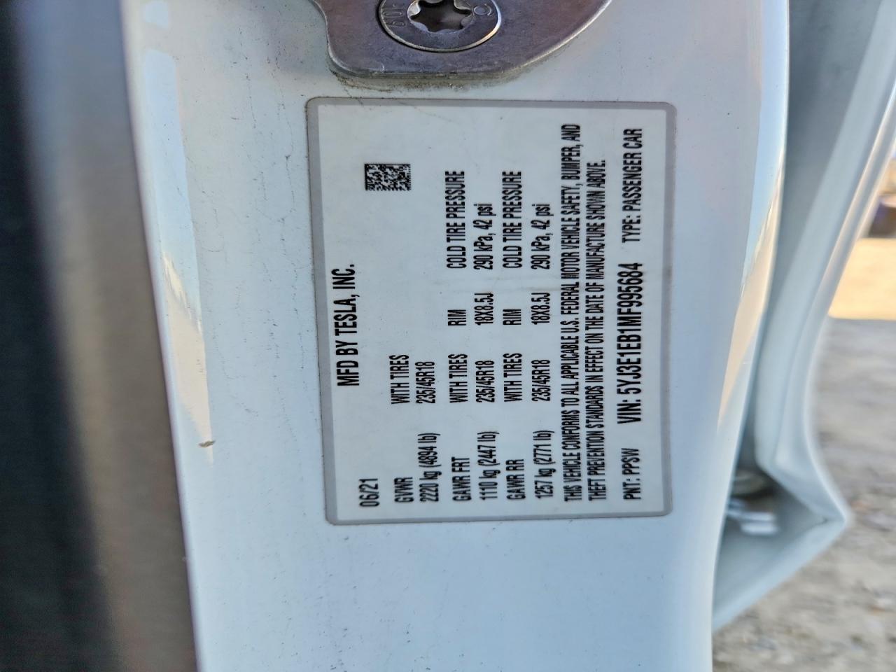 2021 TESLA MODEL 3 photo 23