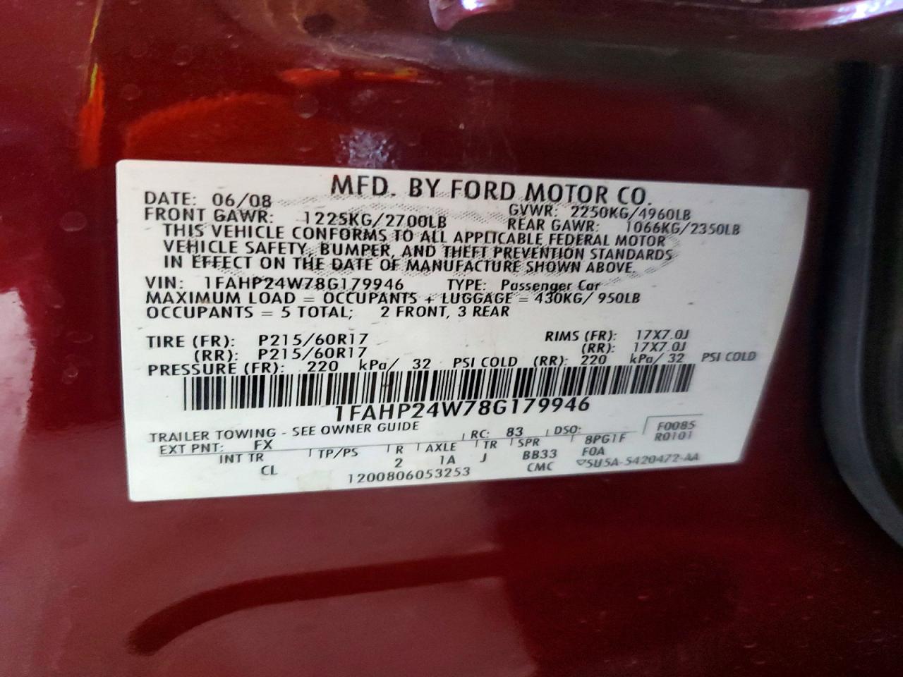 2008 FORD TAURUS SEL photo 12