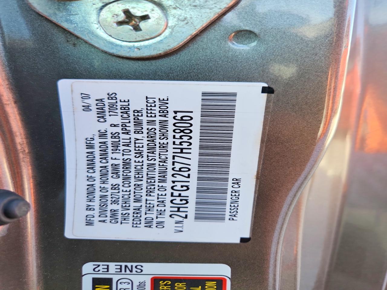 2007 HONDA CIVIC LX photo 23
