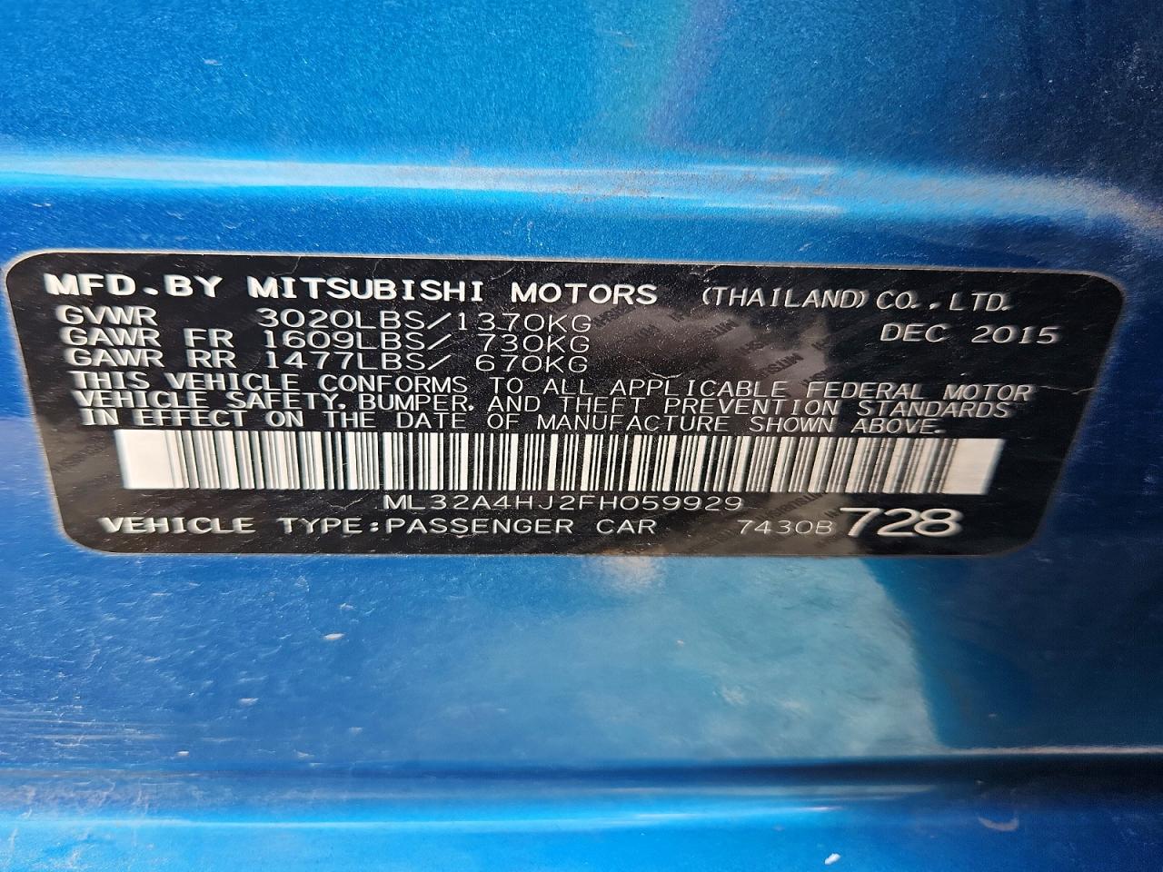 2015 MITSUBISHI MIRAGE ES photo 13