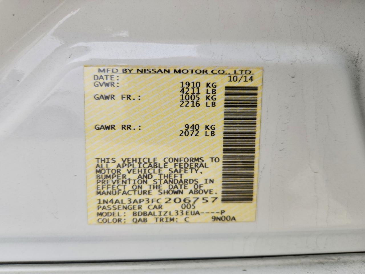 2015 NISSAN ALTIMA 2.5 SV photo 13