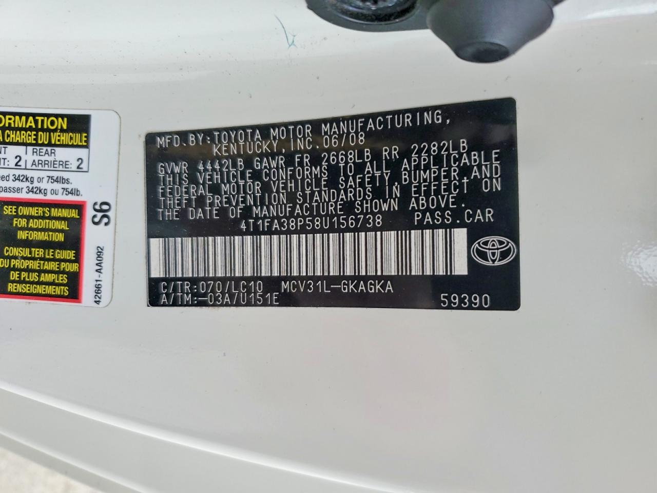 2008 TOYOTA CAMRY SOLARA SLE V6 photo 37