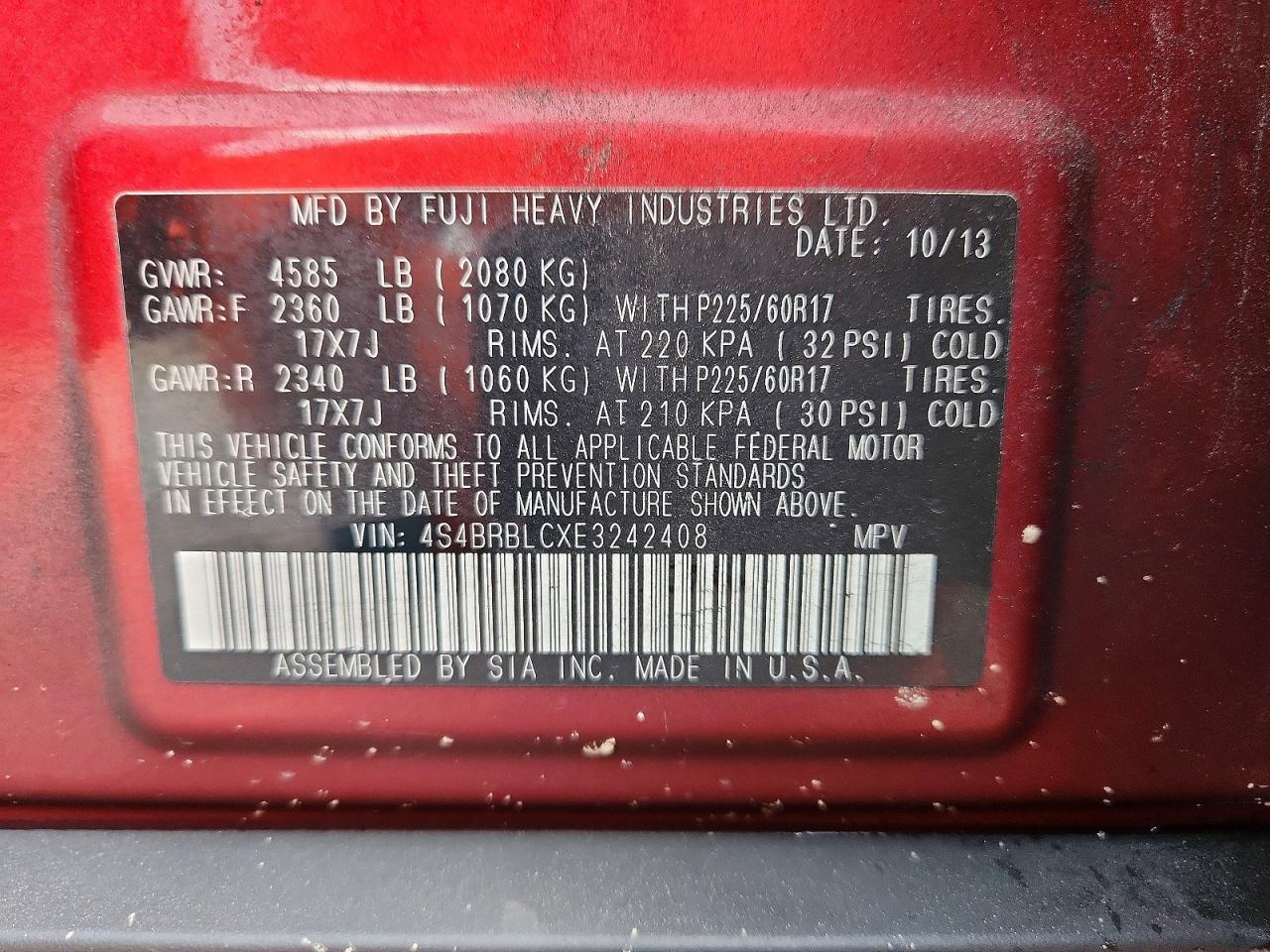 2014 SUBARU OUTBACK 2.5I LIMITED photo 25