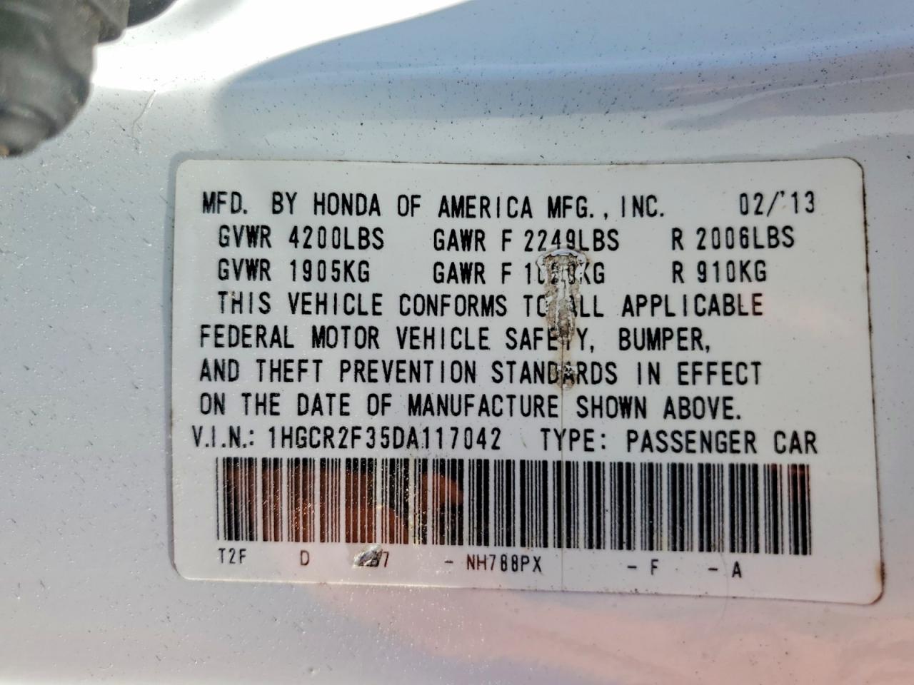 2013 HONDA ACCORD LX photo 13