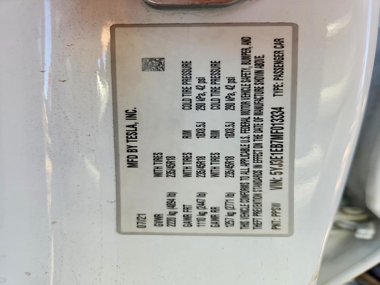 2021 TESLA MODEL 3 photo 25