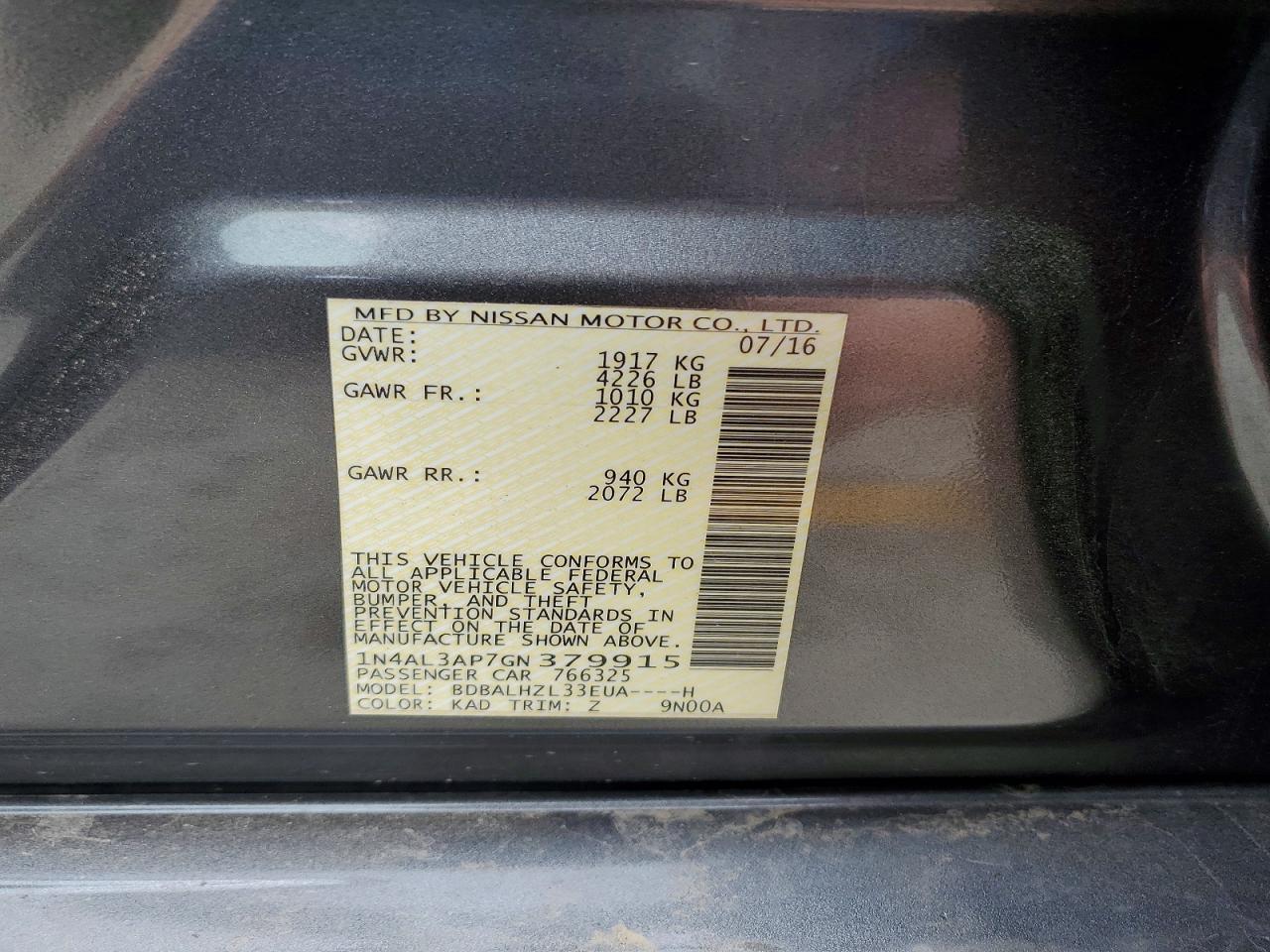 2016 NISSAN ALTIMA 2.5 SR photo 12