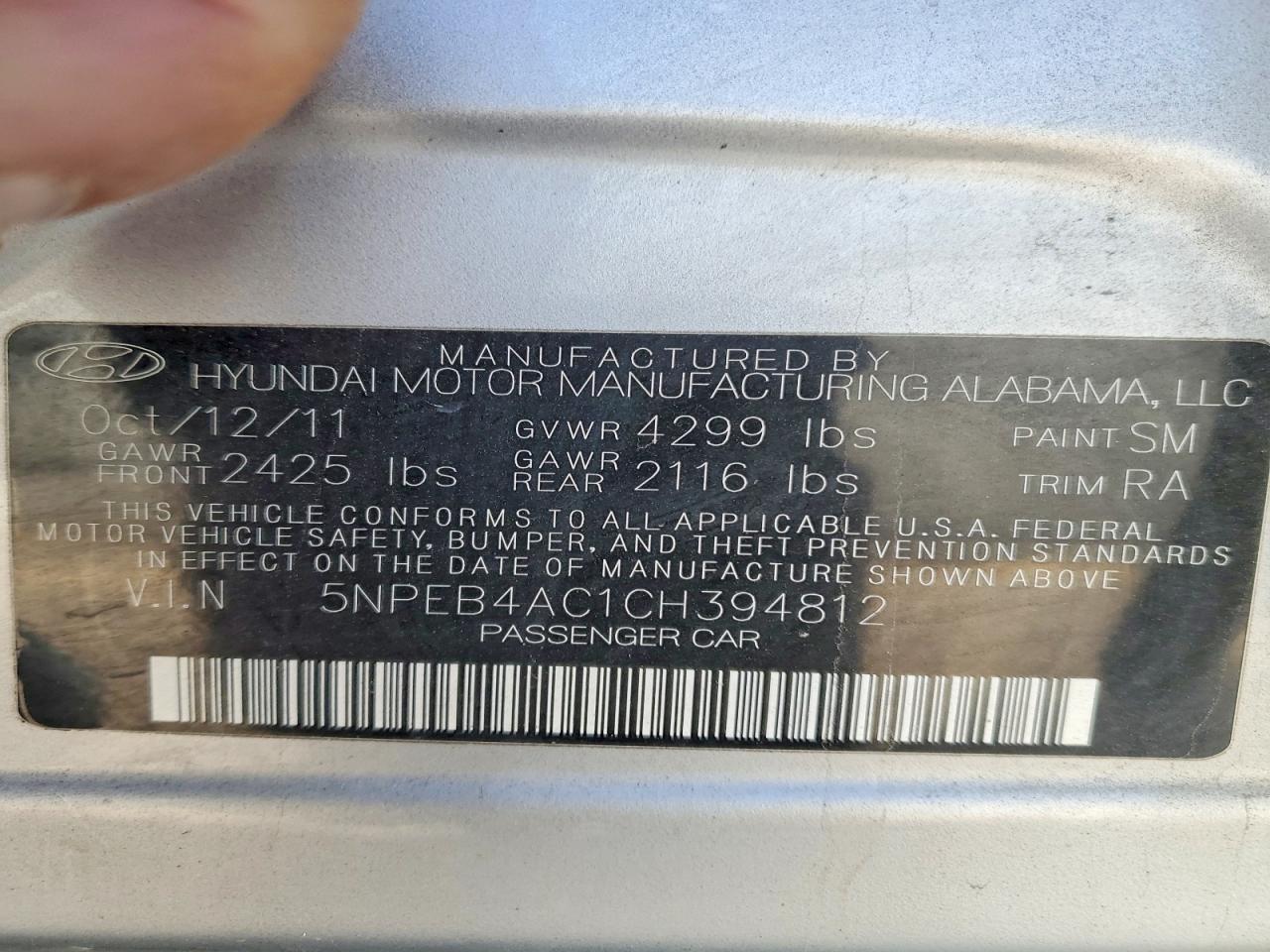2012 HYUNDAI SONATA GLS photo 34