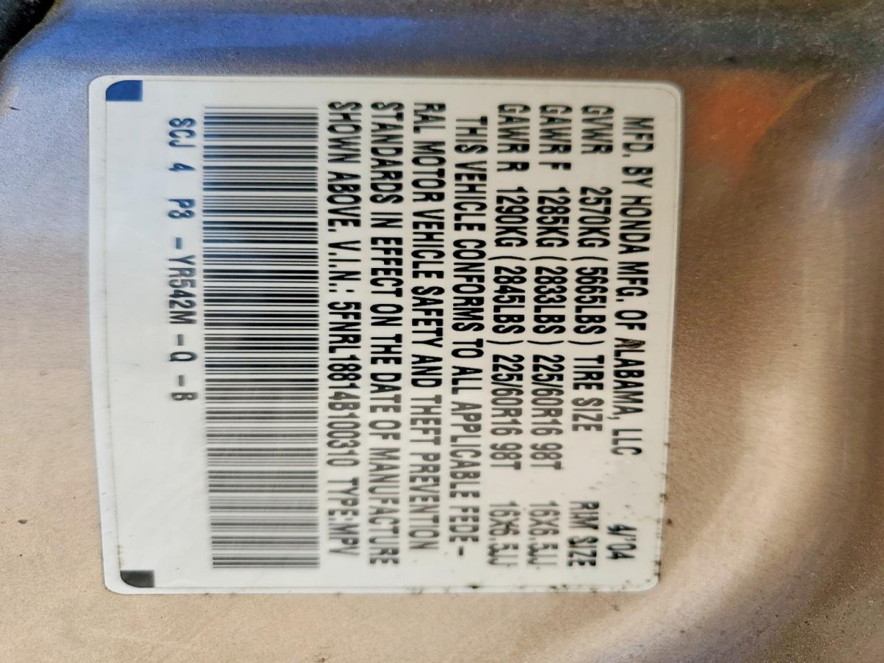 2004 HONDA ODYSSEY EX photo 13