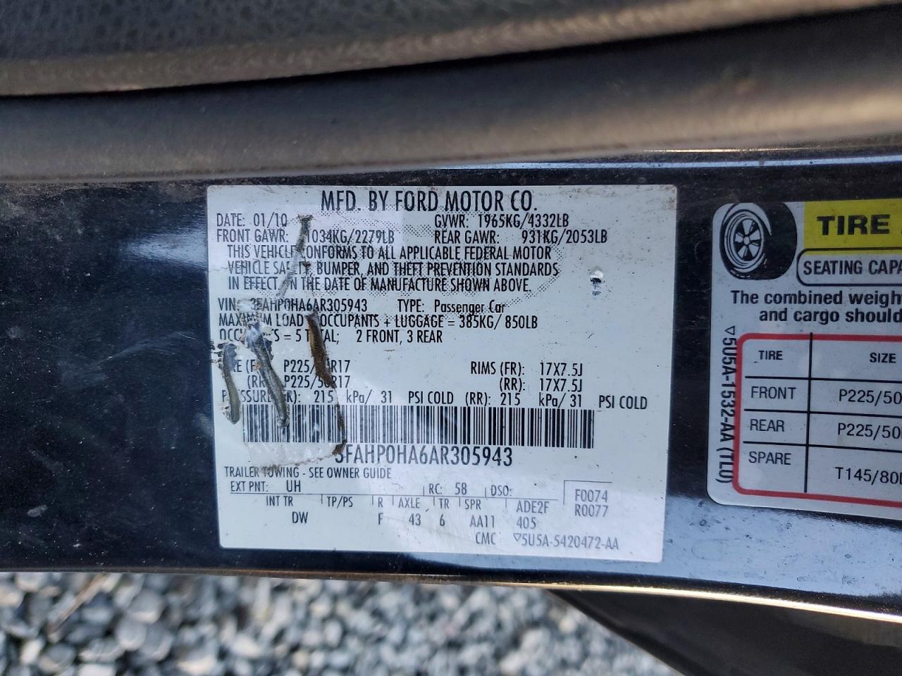 2010 FORD FUSION SE photo 34