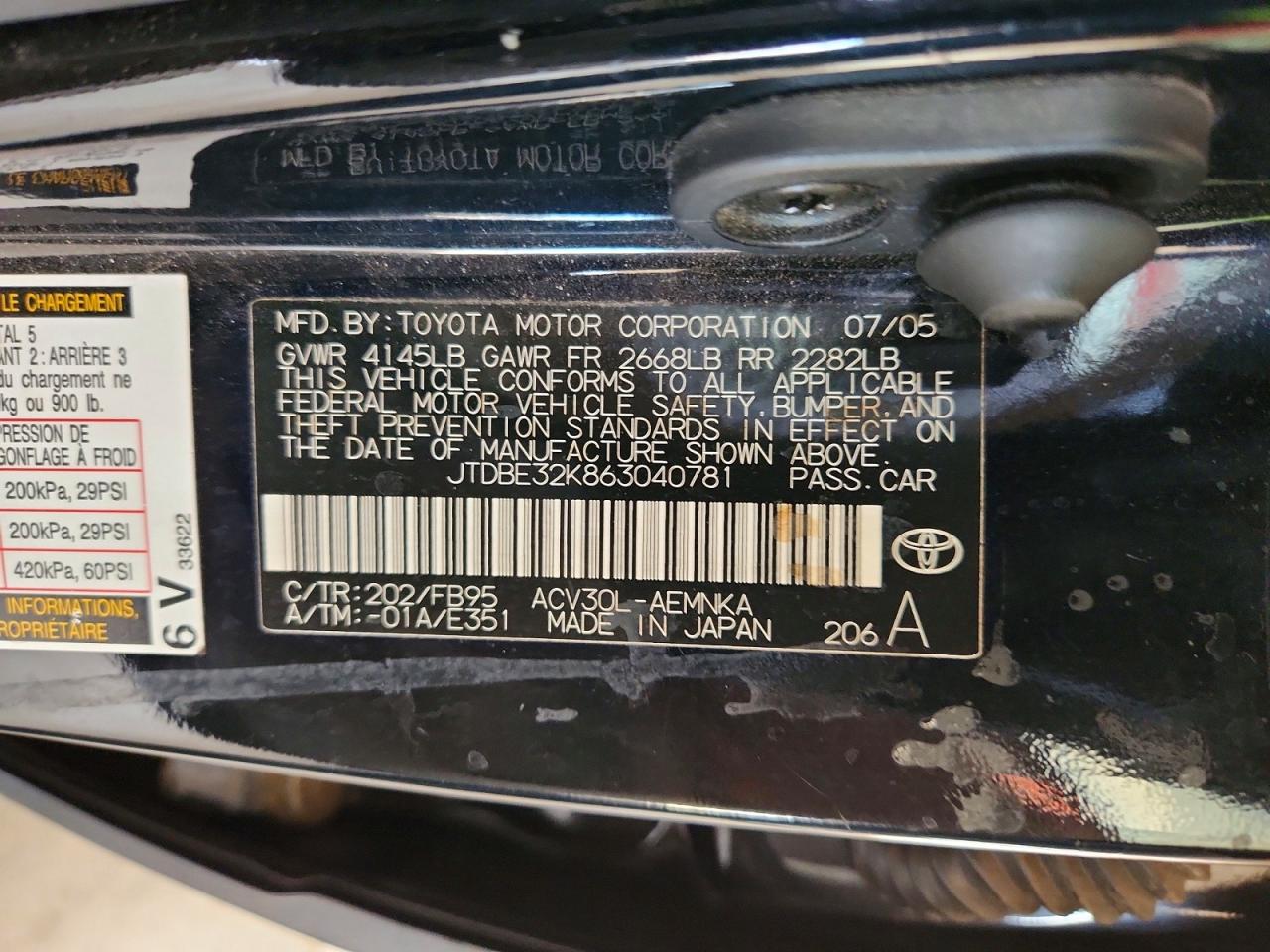 2006 TOYOTA CAMRY STANDARD photo 23