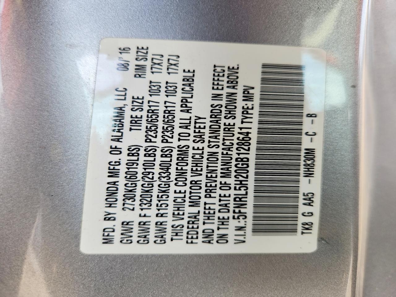2016 HONDA ODYSSEY LX photo 25