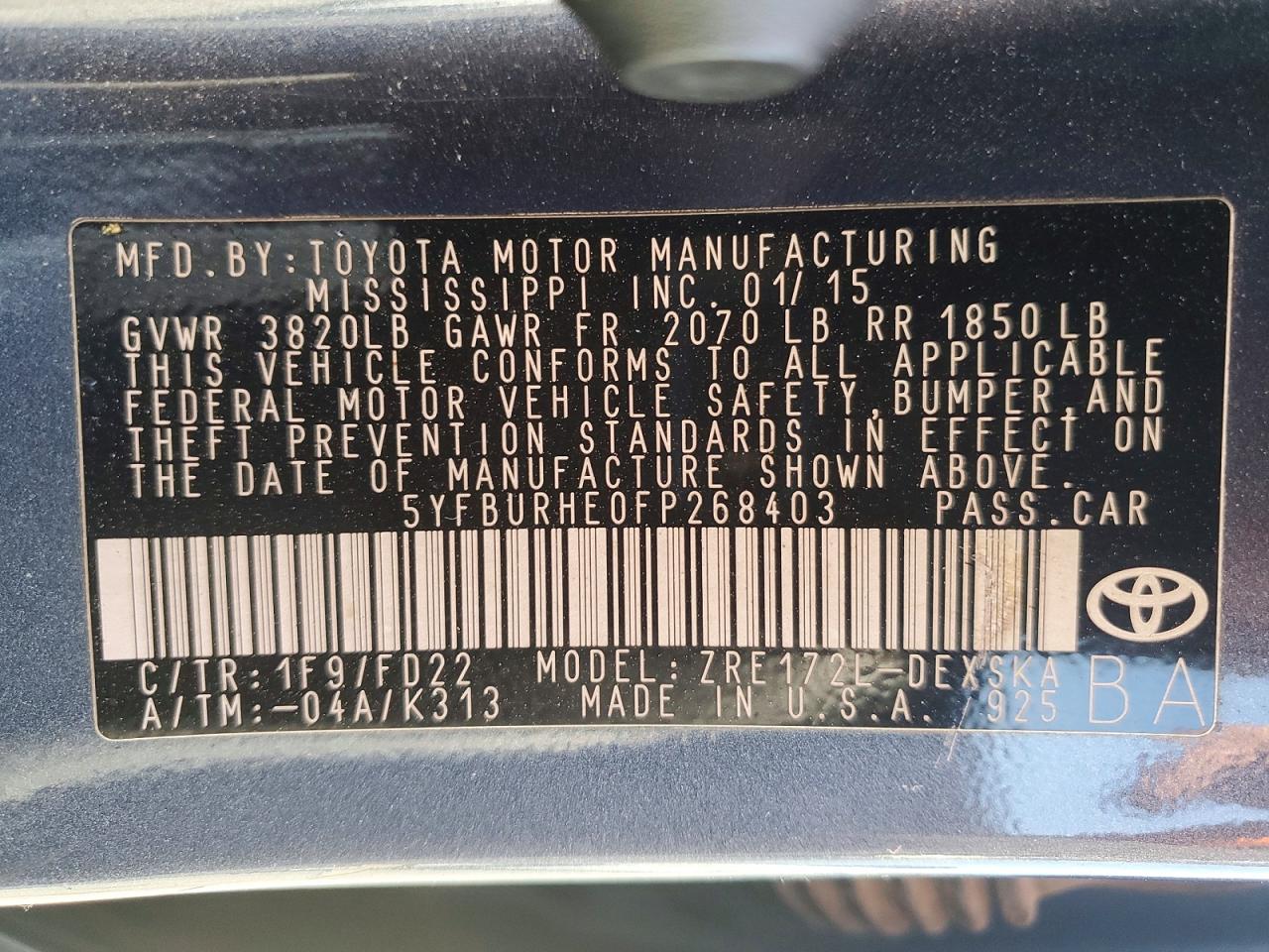 2015 TOYOTA COROLLA S photo 13