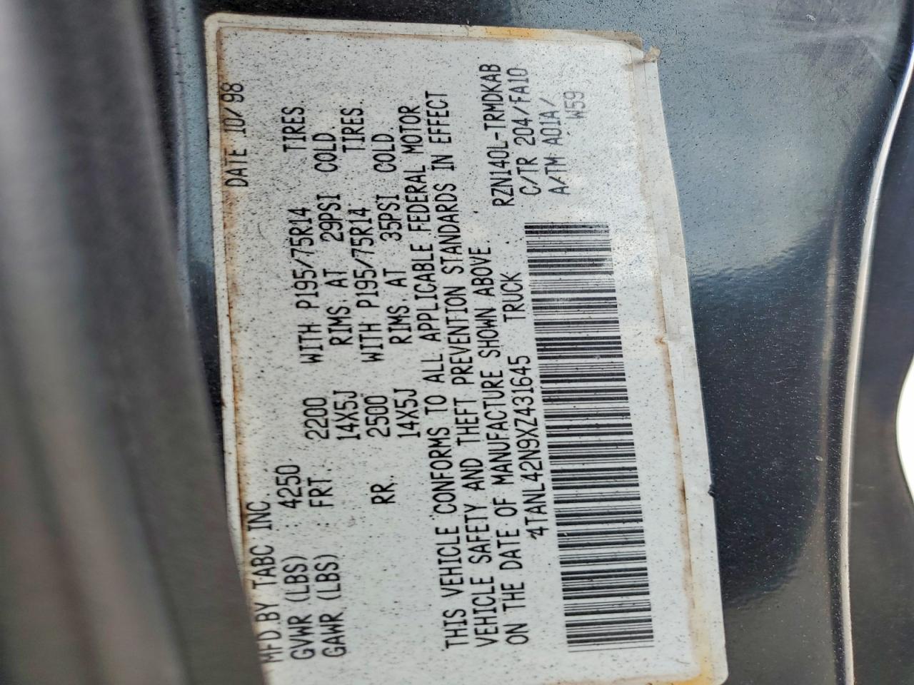 1999 TOYOTA TACOMA BASE photo 12