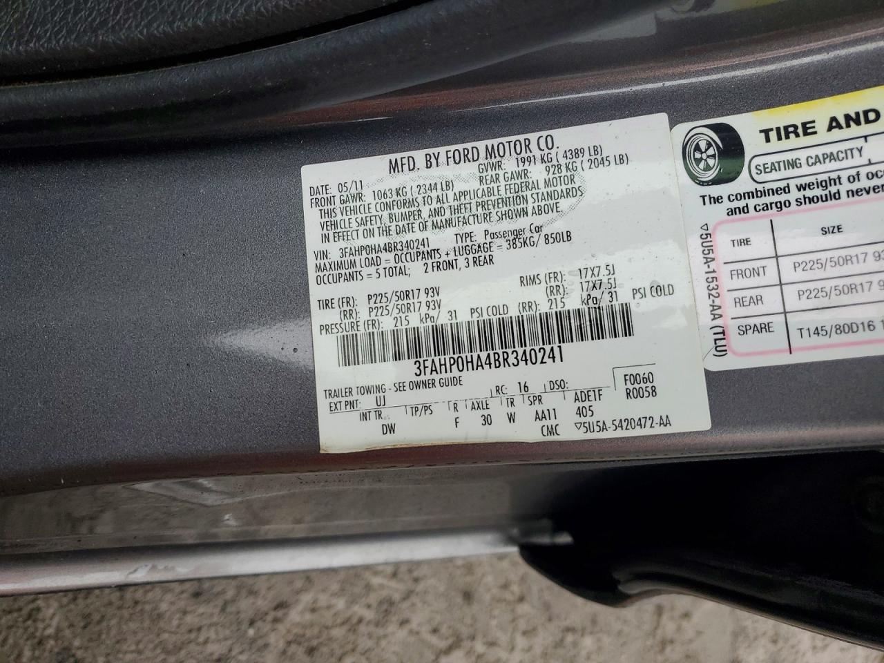 2011 FORD FUSION SE photo 34