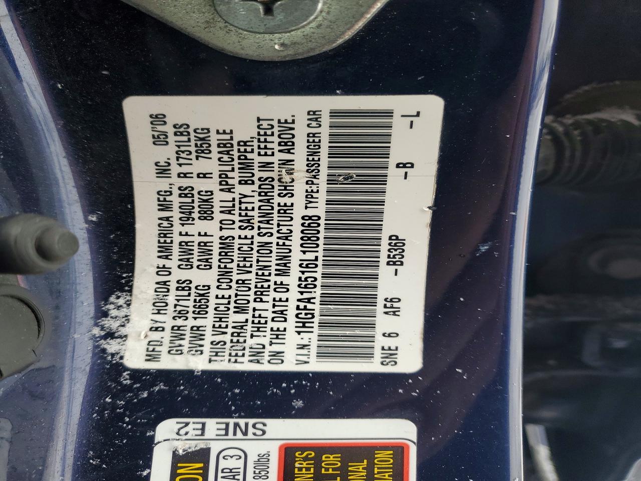 2006 HONDA CIVIC LX photo 34