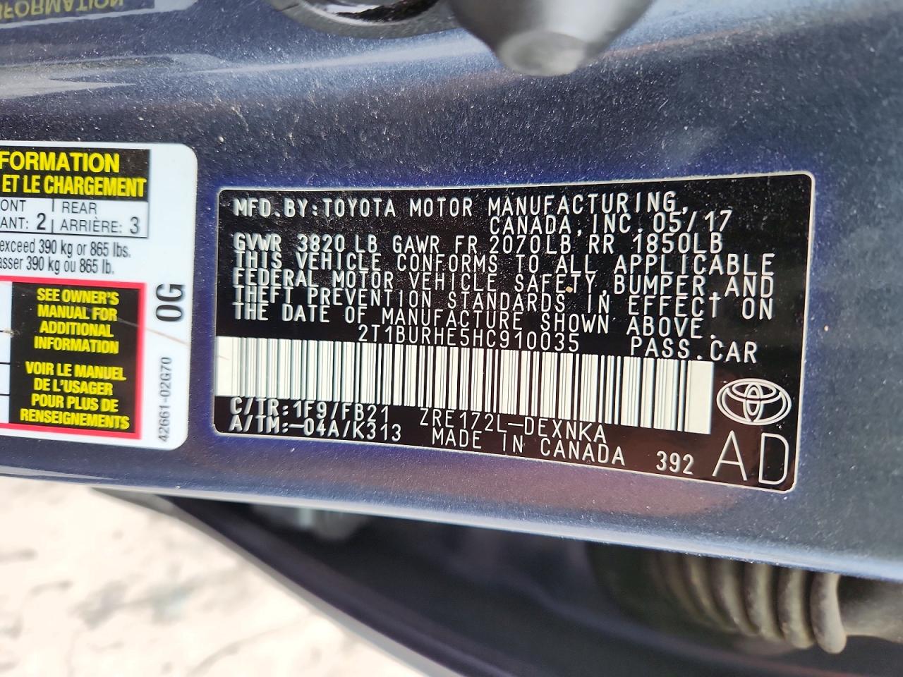 2017 TOYOTA COROLLA LE photo 34