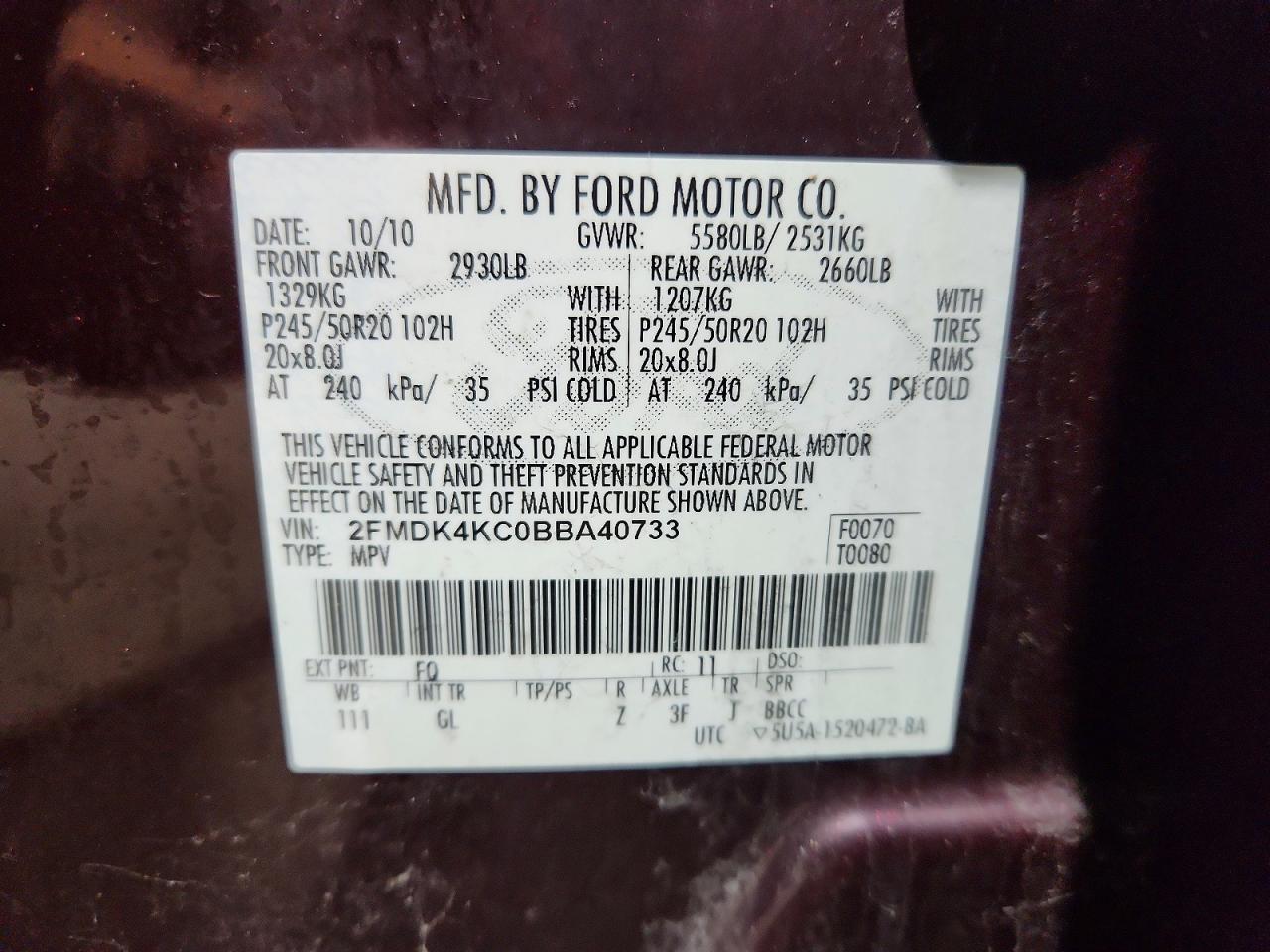 2011 FORD EDGE LIMITED photo 14