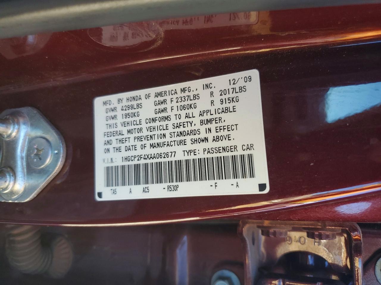 2010 HONDA ACCORD LXP photo 13