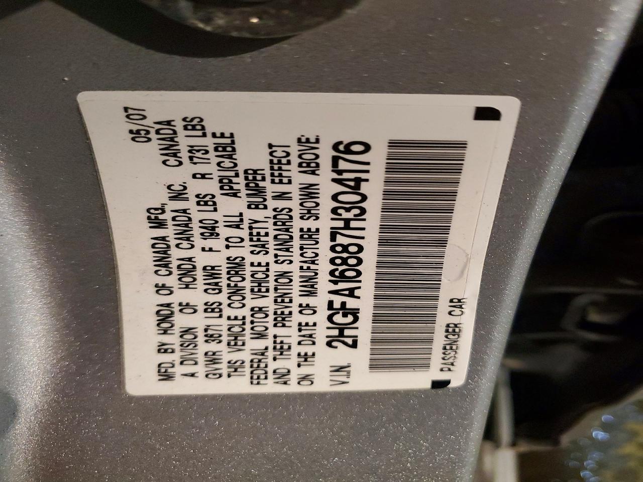 2007 HONDA CIVIC EX photo 12