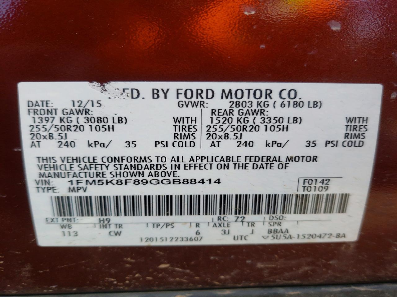 2016 FORD EXPLORER LIMITED photo 12