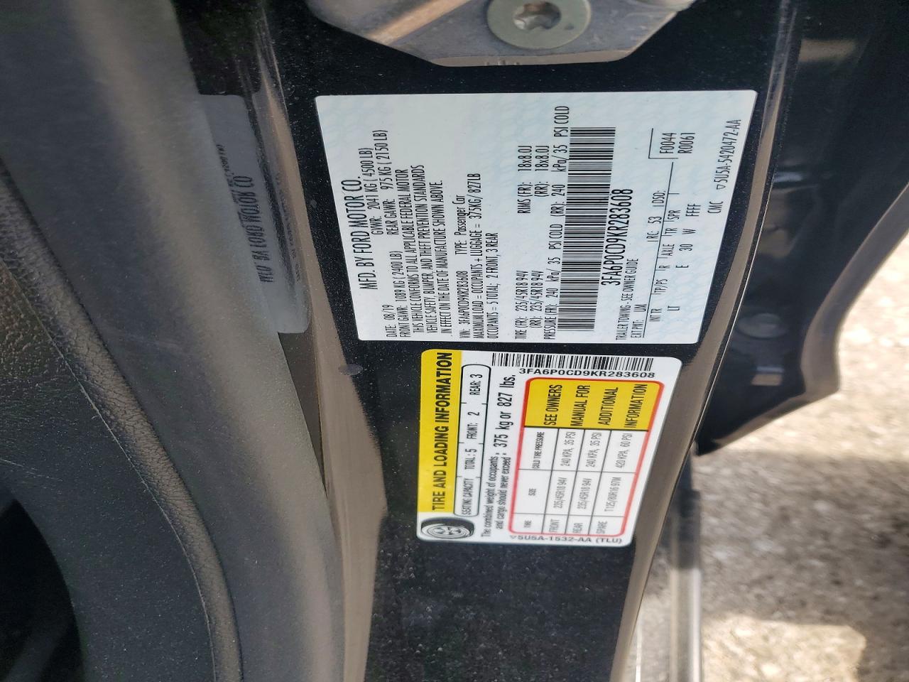 2019 FORD FUSION SEL photo 12