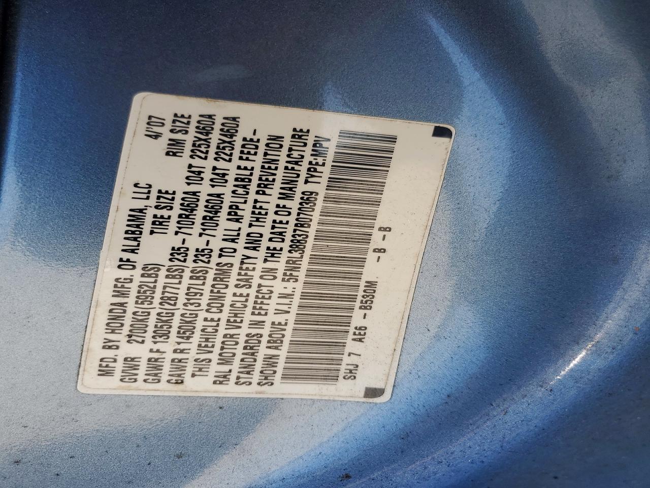 2007 HONDA ODYSSEY TOURING photo 13