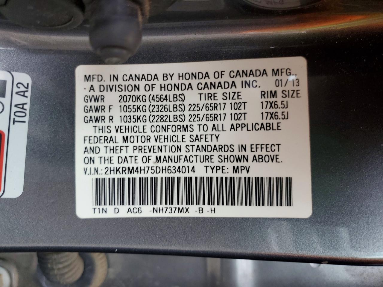 2013 HONDA CR-V EXL photo 12